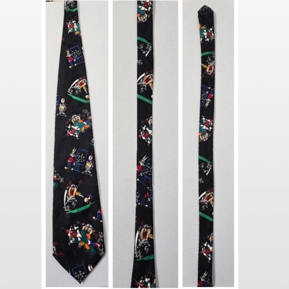 Vintage 90s Looney Tunes Tie Mens Black Sports Football VTG - Picture 8 of 13